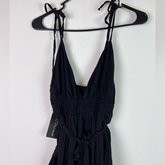 R. Vivimos Black Dress Small Boho Flowy Midi/Maxi Dress High Low Hem V Neck - Picture 2 of 9